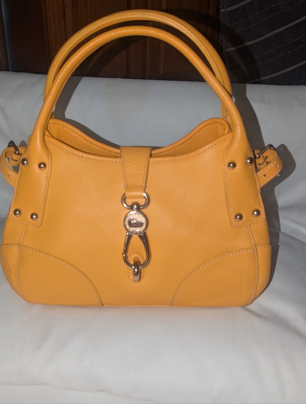 Dooney & Bourke Yellow Pebbled Leather Shoulder Satchel Logo Lock